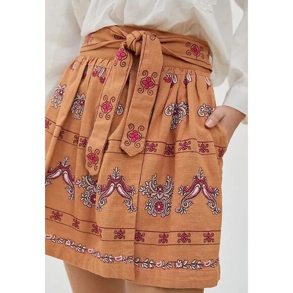 By Anthropologie Meghan Embroidered Mini Skirt Womens Size 12 - Picture 1 of 10